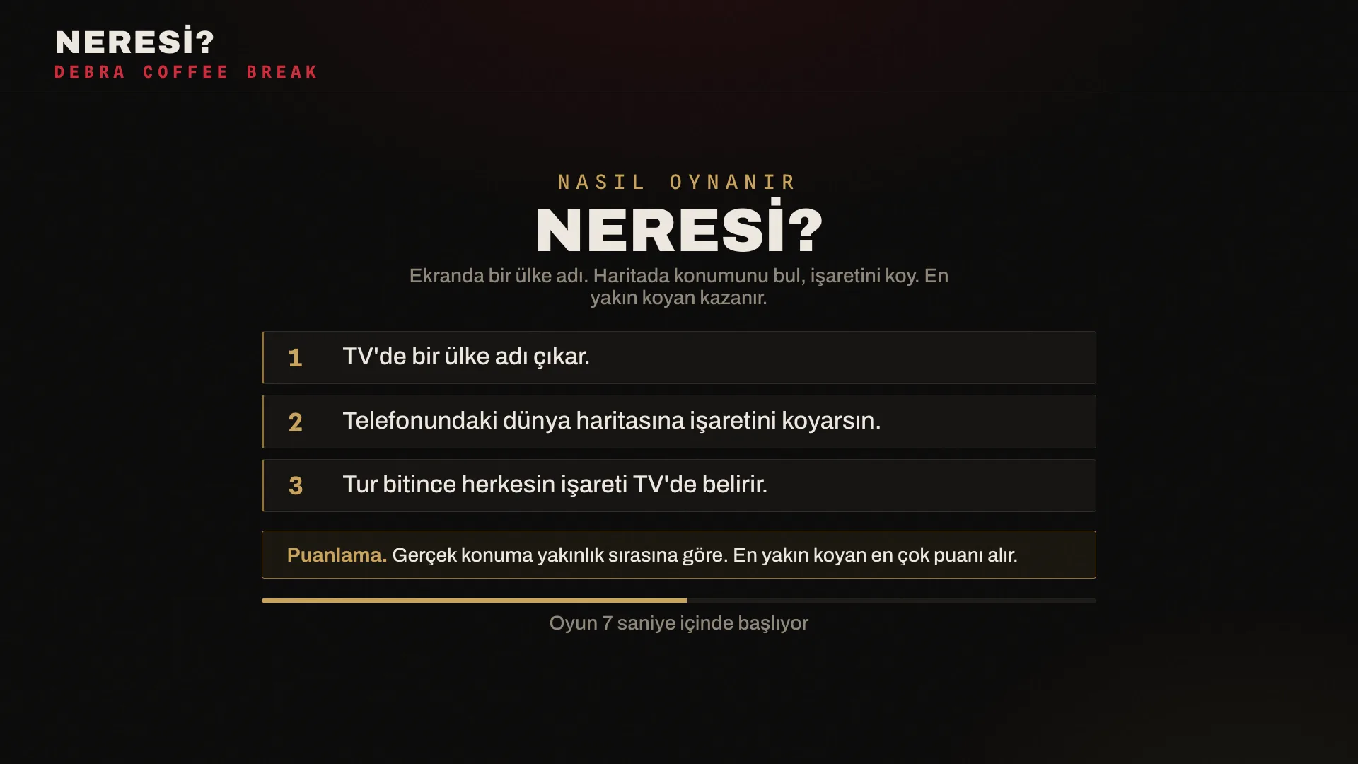 Oyun başında kurallar ekranı